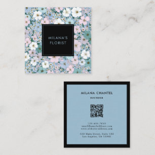 Blå Rosa Vit Modern Trendig Blomma Florist Fyrkantigt Visitkort