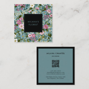 Blå Rosa Vit Modern Trendig Blomma Florist Fyrkantigt Visitkort