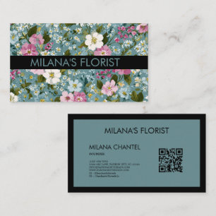 Blå Rosa Vit Modern Trendig Blomma Florist Visitkort