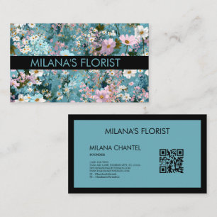 Blå Rosa Vit Modern Trendig Blomma Florist Visitkort