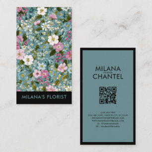 Blå Rosa Vit Modern Trendig Blomma Florist Visitkort
