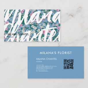 Blå Rosa Vit Modern Trendig Blomma Florist Visitkort
