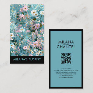 Blå Rosa Vit Modern Trendig Blomma Florist Visitkort