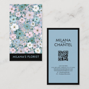Blå Rosa Vit Modern Trendig Blomma Florist Visitkort