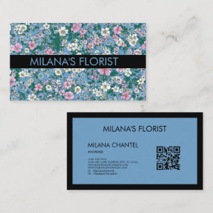 Blå Rosa Vit Modern Trendig Blomma Florist Visitkort