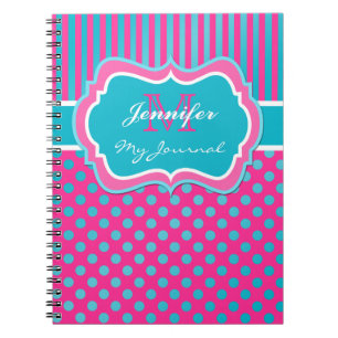 Blå Rosa vit polka punkt stripe Journal bärbar d Anteckningsbok