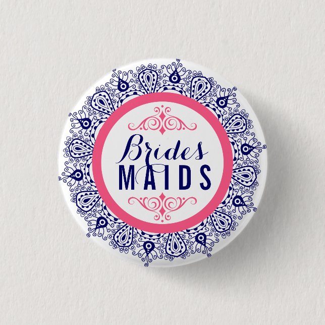 Blå Rosa & vit Snöre Brides maids Button 2a Knapp (Framsida)