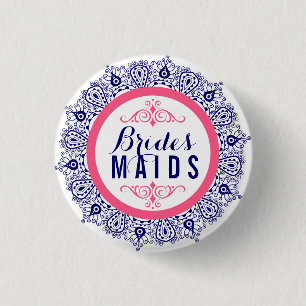 Blå Rosa & vit Snöre Brides maids Button 2a Knapp