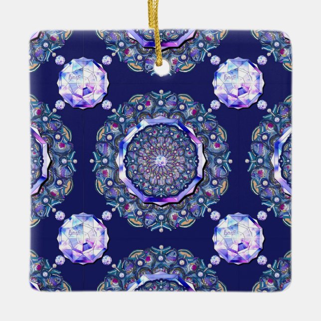 blå rosace julgransprydnad keramik (Framsida)