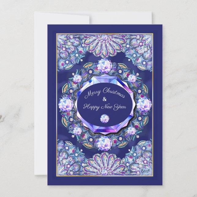 Blå Rosace-julkort Kort (Framsida)