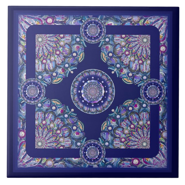 blå rosace kakelplatta (Framsidan)