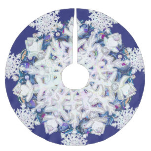 Blå rosace och snöflake julgransmatta borstad polyester