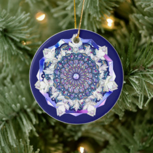 Blå rosace och snöflake julgransprydnad keramik