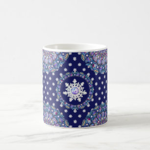 Blå rosace och snöflake kaffemugg