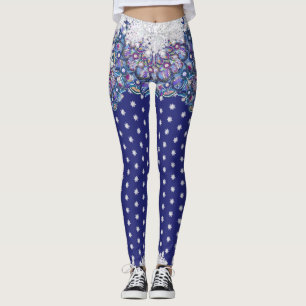 Blå rosace och snöflake leggings
