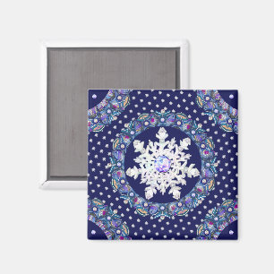 Blå rosace och snöflake magnet