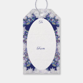 Blå rosace och snöflake presentetikett