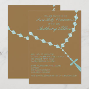 Blå, Rosary Pärlor Boys Communion bjudande Inbjudningar