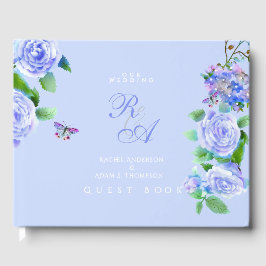 Blå Rosband Monogram Bröllop Gästböcker