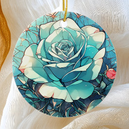 Blå Rose Minnesmärke Julgransprydnad Keramik