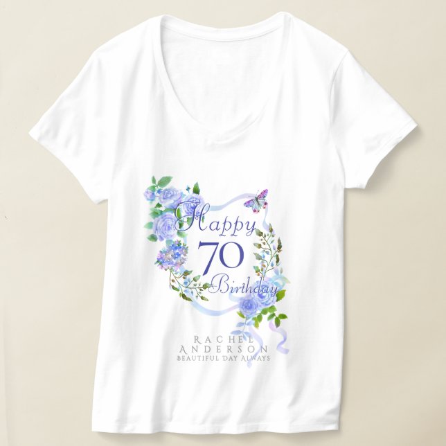 Blå Roselint 70-årsdag T Shirt (Laydown)