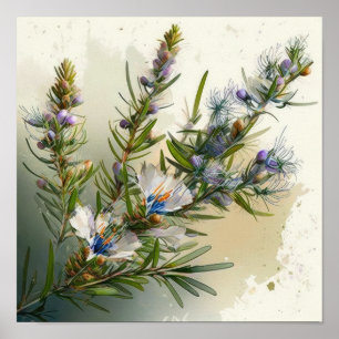 Blå Rosemary Flowers Art Print Poster