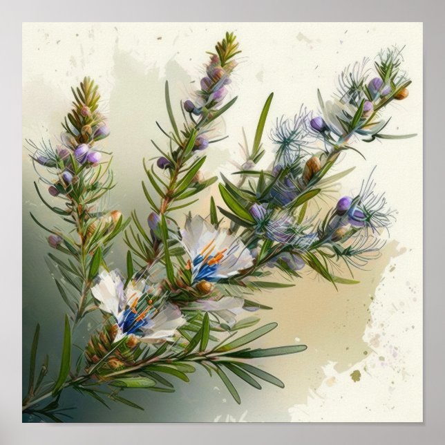 Blå Rosemary Flowers Art Print Poster (Framsidan)