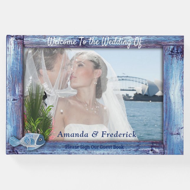 Blå, rosenfärgad Ram och fisk Gästböcker (Framsida)