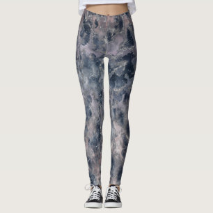 Blå & Rosenskär Abstrakt Vattenfärg Fläck Leggings