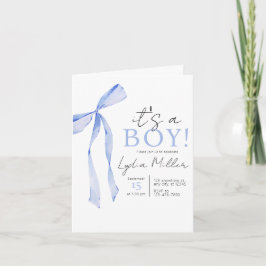 Blå rosett baby shower inbjudan, pojke baby shower inbjudan