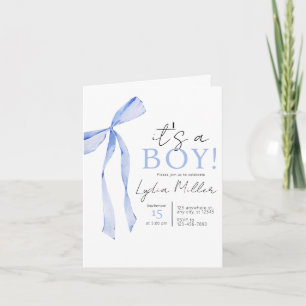 Blå rosett baby shower inbjudan, pojke baby shower inbjudan