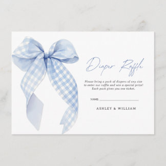 Blå rosett baby shower pojke Gingham minimalistisk Tilläggskort