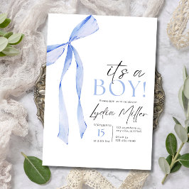 Blå rosett babykalasinbjudan, Pojke Baby Shower Inbjudningar