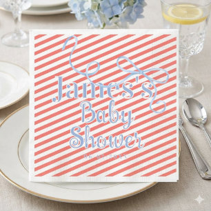 Blå rosett och rödrandig baby shower pappersservett