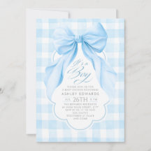 Blå Rosett Rosig Gingham Elegant Pojke Bebis Kalas