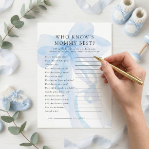 Blå rosett Vem vet mest om Mamma Baby Shower-kort Inbjudningar