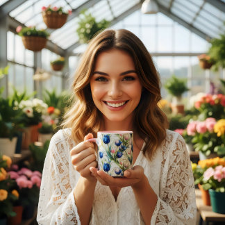 blå rosor blommig kaffe i glasmålning stil mugg