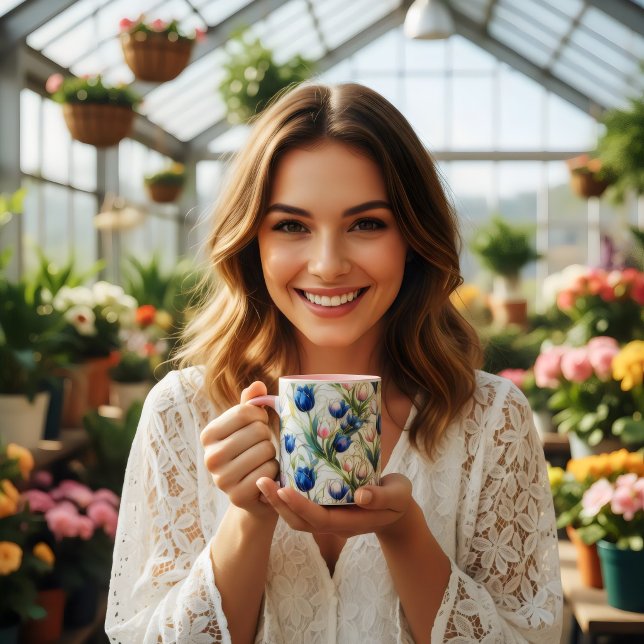 blå rosor blommig kaffe i glasmålning stil  mugg (Skapare uppladdad)