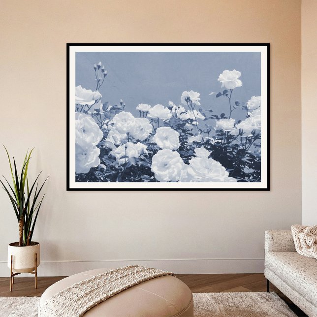 Blå Rosor Blommig Trädgård Foto Konsttryck Affisch (Skapare uppladdad)