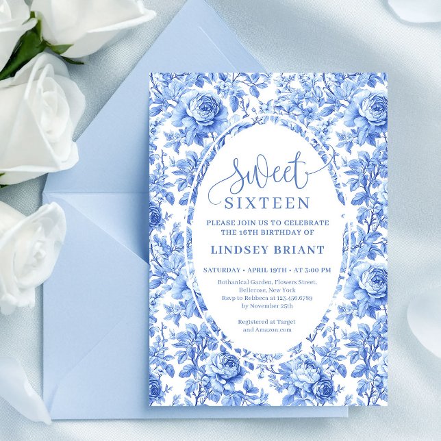 Blå Rosor Chic Digital Sweet 16 Inbjudan (Blue Roses Chic Digital Sweet 16 Invitation)