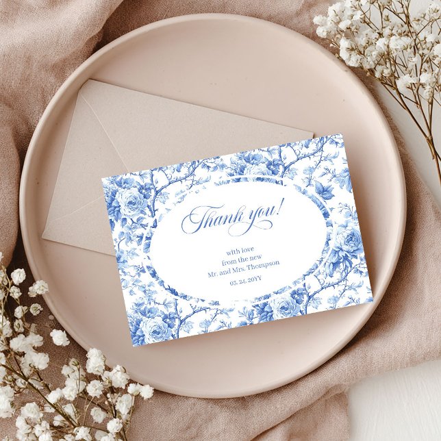 Blå Rosor Elegant Blommig Bröllop Tacksamhetskort Tack Kort (Blue Roses Elegant Floral Wedding Thank You Card)