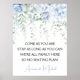 Blå Rosor Hortensia Inget Sittplan Bröllop Poster