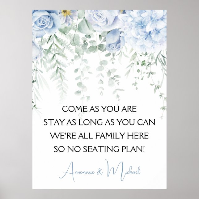 Blå Rosor Hortensia Inget Sittplan Bröllop Poster (Framsidan)