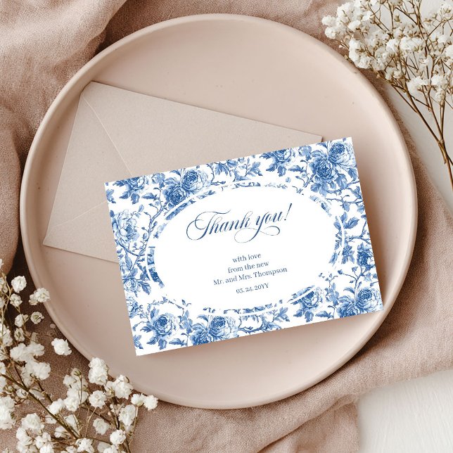 Blå Rosor Klassisk Bröllops Tacksamhetskort Tack Kort (Blue Roses Classic Wedding Thank You Card)
