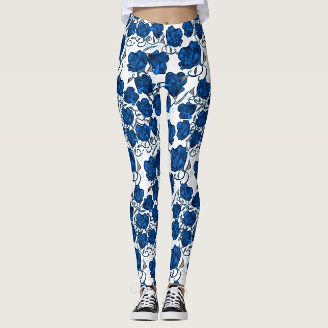 Blå Rosor Leggings (Framsida)