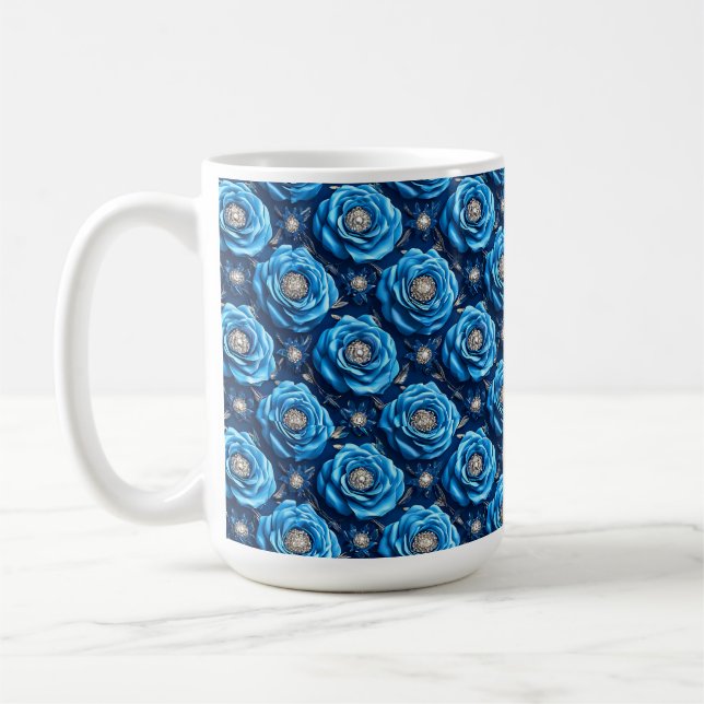 Blå rosor Lyxig nattlig blomsterdesign Kaffemugg (Vänster)