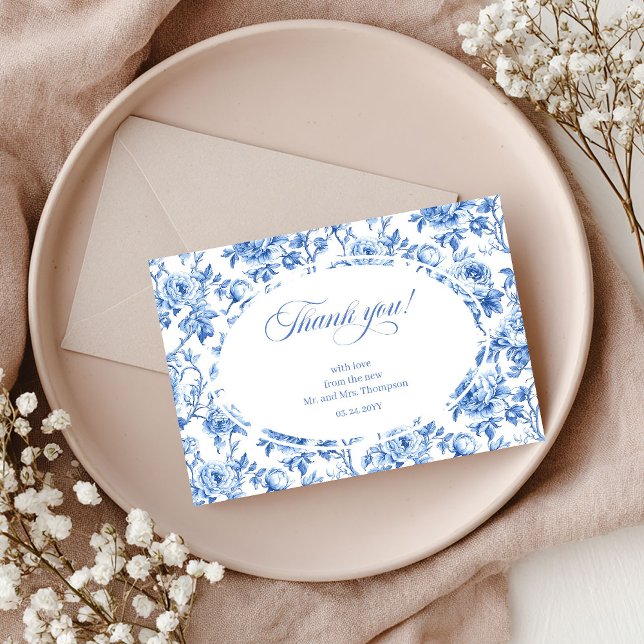 Blå Rosor Lyxigt Bröllop Tacksamhetskort Tack Kort (Blue Roses Luxe Wedding Thank You Card)
