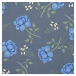 Blå rosor på dämpat blå överdimensionerad calico tyg