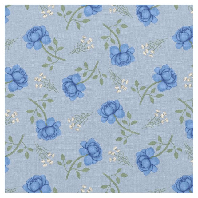 Blå rosor på ljusblå kalikå tyg (Närbild)