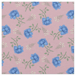 Blå rosor på rosa kaliko tyg